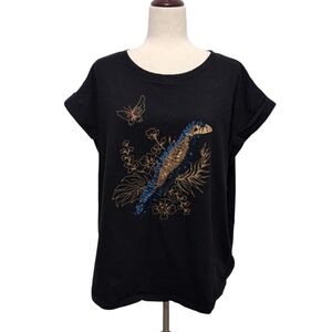 Sequin Peacock Embellished Top Black I.N.C. International Concepts Size XL
